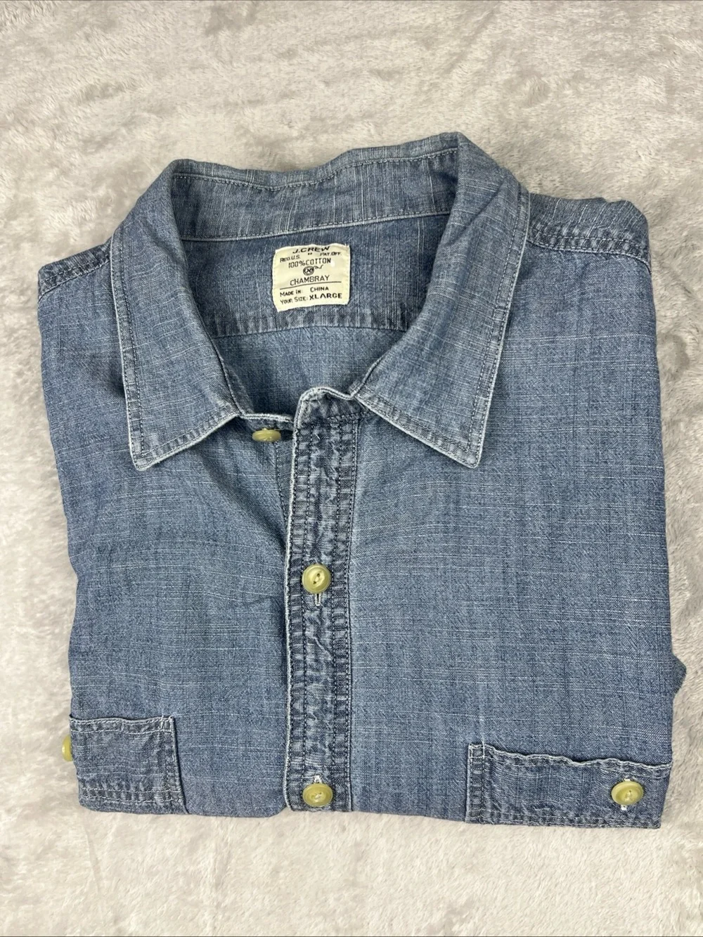 J.Crew Shirt Men’s XL Blue Chambray 100% Cotton Button Up Denim Y2K Retro Work